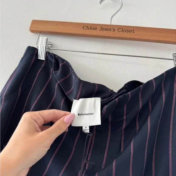 REFORMATION NEW Vida Low Rise Pants in Navy Red Stripe 8 - Picture 6 of 6